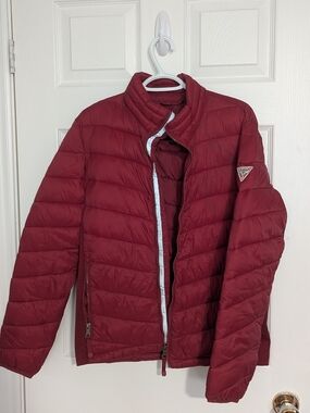 Guess Red Quilted Puffer Jacket - Men's Lightweight Coat